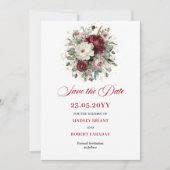 Diep Rode Blush Bourgondië Bloemige Bewaar De Datu Save The Date (Voorkant)
