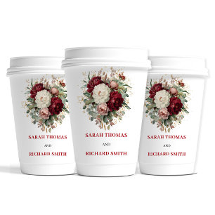 Diep Rode Blush Burgundy Bloemige Trouw Cups Papieren Bekers