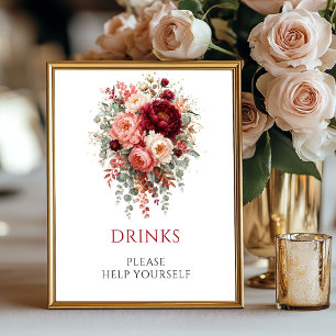 Diep Rode Boheemse Bloem Drink 8x10 Bruiloft Poster