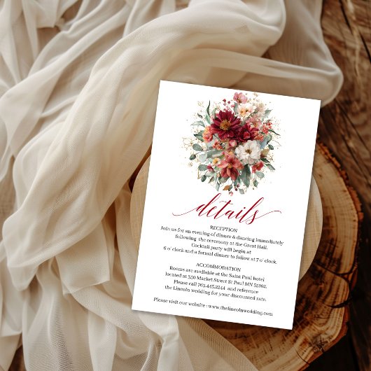 Diep Rode Boho Bloemige Herfst Eucalyptus Details Informatiekaartje