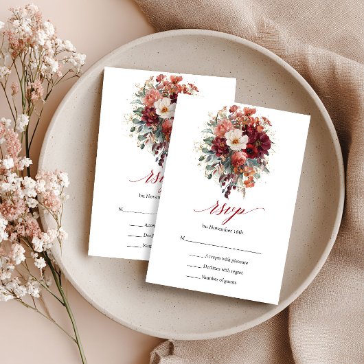 Diep Rode Boho Bloemige Herfst Eucalyptus RSVP Kaa Kaartje