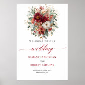 Diep Rode Boho Bloemige Herfst Eucalyptus Trouwbor Poster (Voorkant)