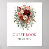 Diep Rode Boho Eucalyptus Gastboek Tafelmodel Poster (Voorkant)