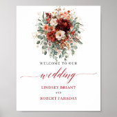 Diep Rode Boho Eucalyptus Tafelblad Bruiloft Verwe Poster (Voorkant)