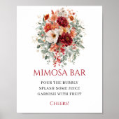 Diep rode boho herfst bloemige groene mimosa bar b poster (Voorkant)