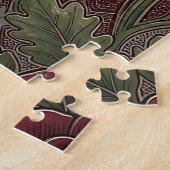 Diep rode bordeauxrozen groene sierlijke rooster legpuzzel (Zijkant)