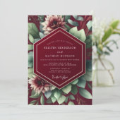Diep Rode Botanische Romantische Bruiloft Kaart (Staand voorkant)