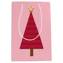 Diep rode damast moderne kerstboom medium cadeauzakje