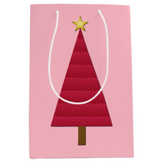 Diep rode damast moderne kerstboom medium cadeauzakje (Voorkant)