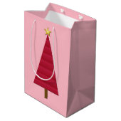 Diep rode damast moderne kerstboom medium cadeauzakje (Achterkant Gekanteld)