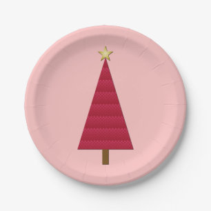 Diep rode damast moderne kerstboom papieren bordje
