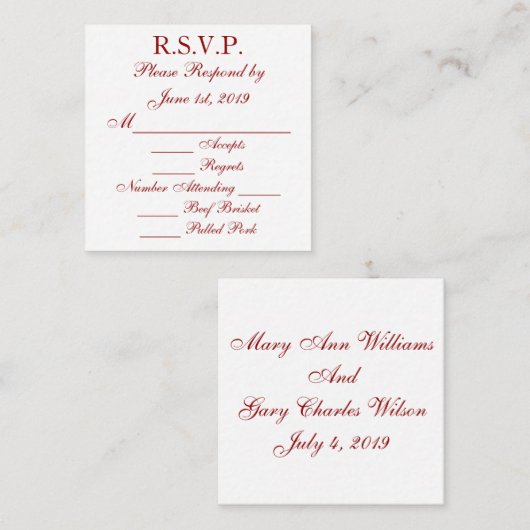Diep Rode en Witte Response RSVP Kaarten (Voorkant / Achterkant)