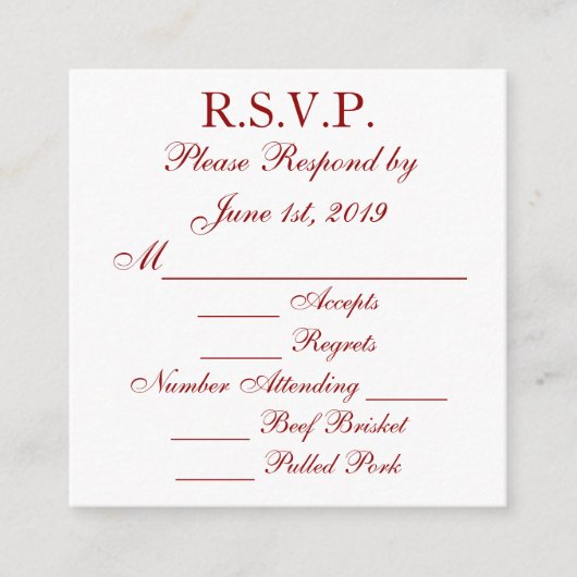 Diep Rode en Witte RSVP-kaarten voor reactie Informatiekaartje (Voorkant)
