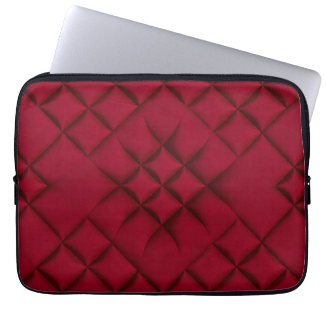 Diep Rode Gequilte Leer Patroon Laptop Sleeve (Voorkant)