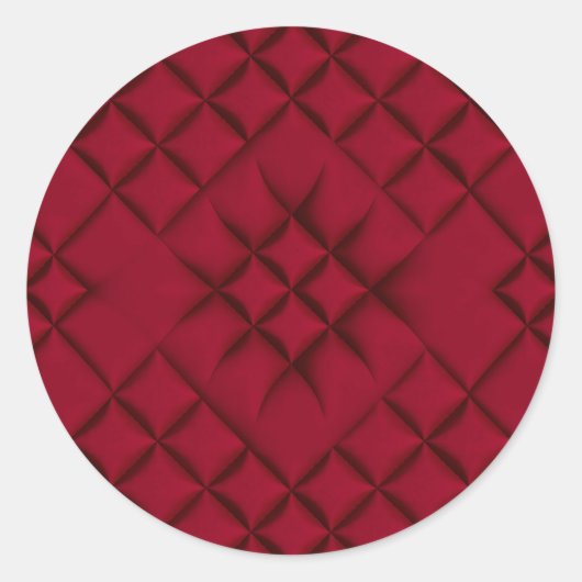 Diep Rode Gequilte Leer Patroon Ronde Sticker (Voorkant)