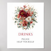 Diep Rode Herfst Bloemige Dranken 8x10 Tafelmodel Poster (Voorkant)