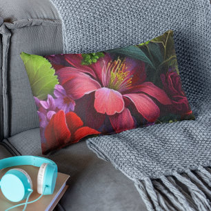 Diep rode Hibiscus met Grieks Floral Pattern Kussen