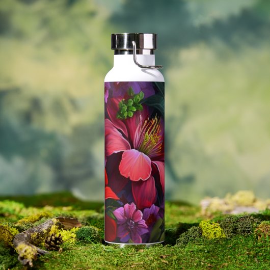 Diep rode Hibiscus met Grieks Floral Pattern Waterfles (Buiten)