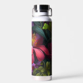Diep rode Hibiscus met Grieks Floral Pattern Waterfles (Achterkant)