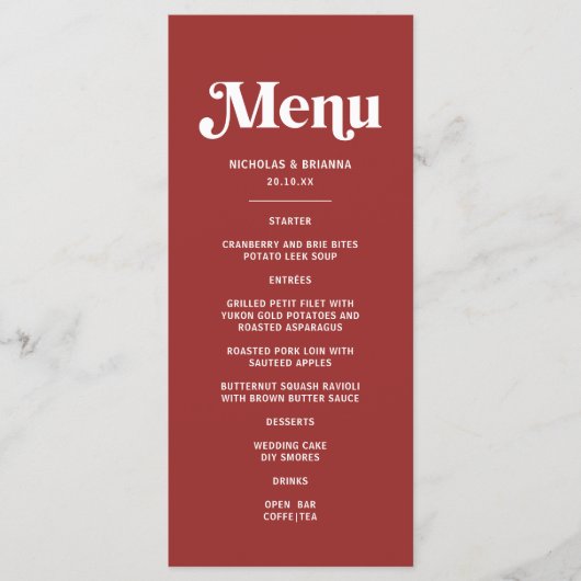 Diep Rode Kerst Huwelijk Menu (Voorkant)