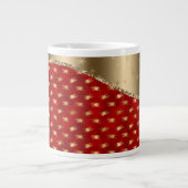 Diep-rode kerstFloral met Gold Ribbon Grote Koffiekop (Voorkant)