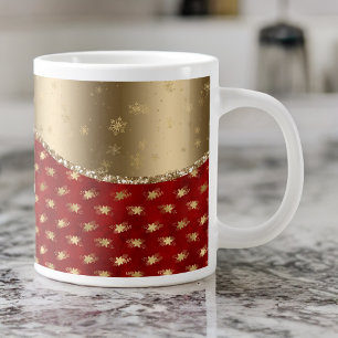 Diep-rode kerstFloral met Gold Ribbon Grote Koffiekop