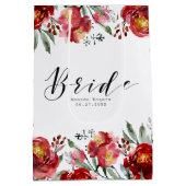 Diep-rode kleuren bloemen grens - Bride Typografie Medium Cadeauzakje (Achterkant)