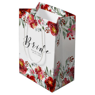 Diep-rode kleuren bloemen grens - Bride Typografie Medium Cadeauzakje