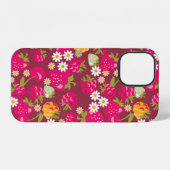 Diep rode naadloze stofsample van bessen iPhone hoesje (Achterkant horizontaal)