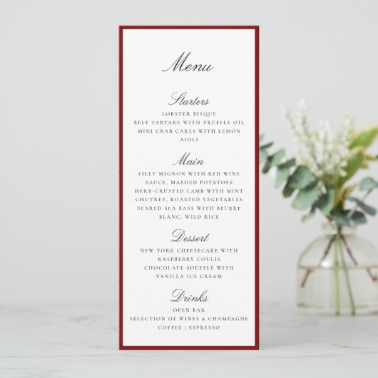 Diep Rode Rand Trouw Menu Kaart (Staand voorkant)