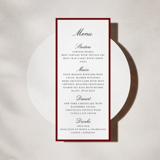 Diep Rode Rand Trouw Menu Kaart