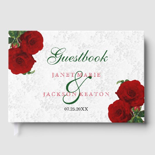 Diep Rode Roos Bloemige Trouw - Gastboek Gastenboek (Voorkant)