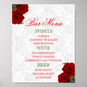 Diep Rode Roos Bloemrijke Bruiloft - Bar Menu Poster