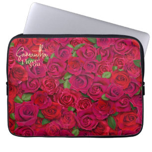 Diep Rode Roos Patroon Ik Hou Van Jou Met Aangepas Laptop Sleeve