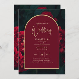 Diep Rode Rozen Bos Groen Winter Huwelijk Kaart