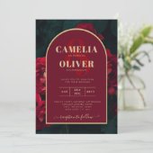 Diep Rode Rozen Bos Groen Winter Huwelijk Kaart (Staand voorkant)