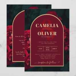 Diep Rode Rozen Bos Groen Winter Huwelijk Kaart