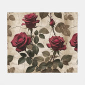 Diep Rode Rozen Met Donkergroene Bladeren Fleece Deken (Voorkant (Horizontaal))