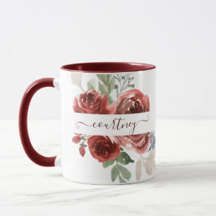 Diep rood aquarel bloemmotief gepersonaliseerd mok