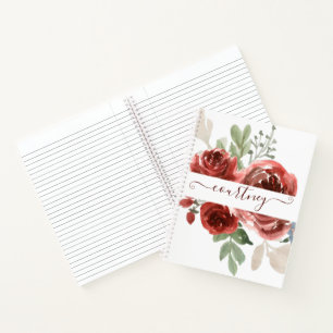 Diep rood aquarel bloemmotief gepersonaliseerd notitieboek