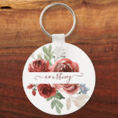 Diep rood aquarel bloemmotief gepersonaliseerd sleutelhanger (Voorkant)