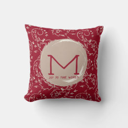 Diep rood bloemmotief met monogramaccent kussen