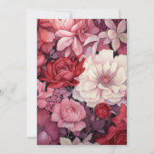 Diep Rood, Blush Roze en Zilver Bloemen Bruiloft Kaart (Achterkant)