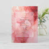 Diep Rood, Blush Roze en Zilveren Inkt Bruiloft Kaart (Staand voorkant)