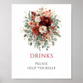 Diep rood boho eucalyptus drankentafel bord poster (Voorkant)