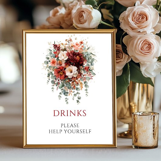 Diep rood boho eucalyptus drankentafel bord poster