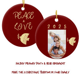 Diep Rood, Boter Geel & Goud Kerstfoto Keramisch Ornament