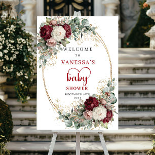 Diep rood Bourgondië babyshower welkomstbord Poster