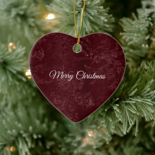 Diep rood Bourgondië bloemige Kerst Keramisch Ornament (Boom)