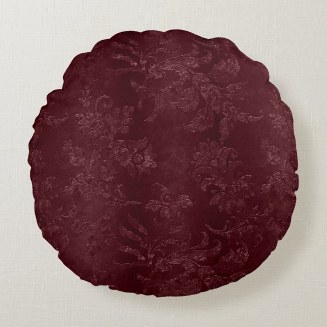 Diep rood Bourgondië bloemige Kerst Rond Kussen (Voorkant)